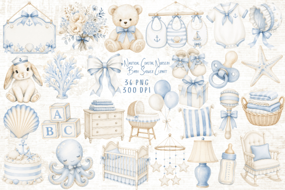 Nautical Nursery Baby Shower Clipart PNG