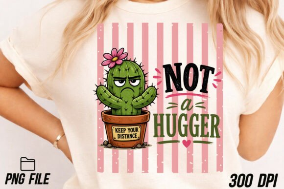 Preview of Not a Hugger Cactus Funny Sarcastic PNG T-shirt, sticker, and sublimation design