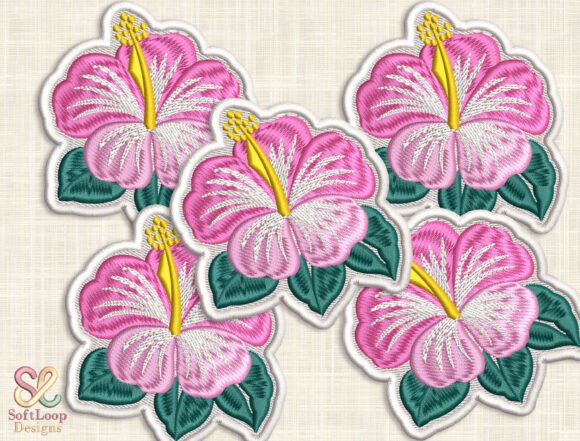PINK HIBISCUS Patch Embroidery Design Flores y Plantas Diseño de Bordado Por SoftLoop Designs