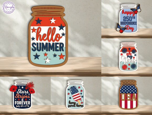 Patriotic Mason Jar SVG Bundle Laser Cutting By Marusha