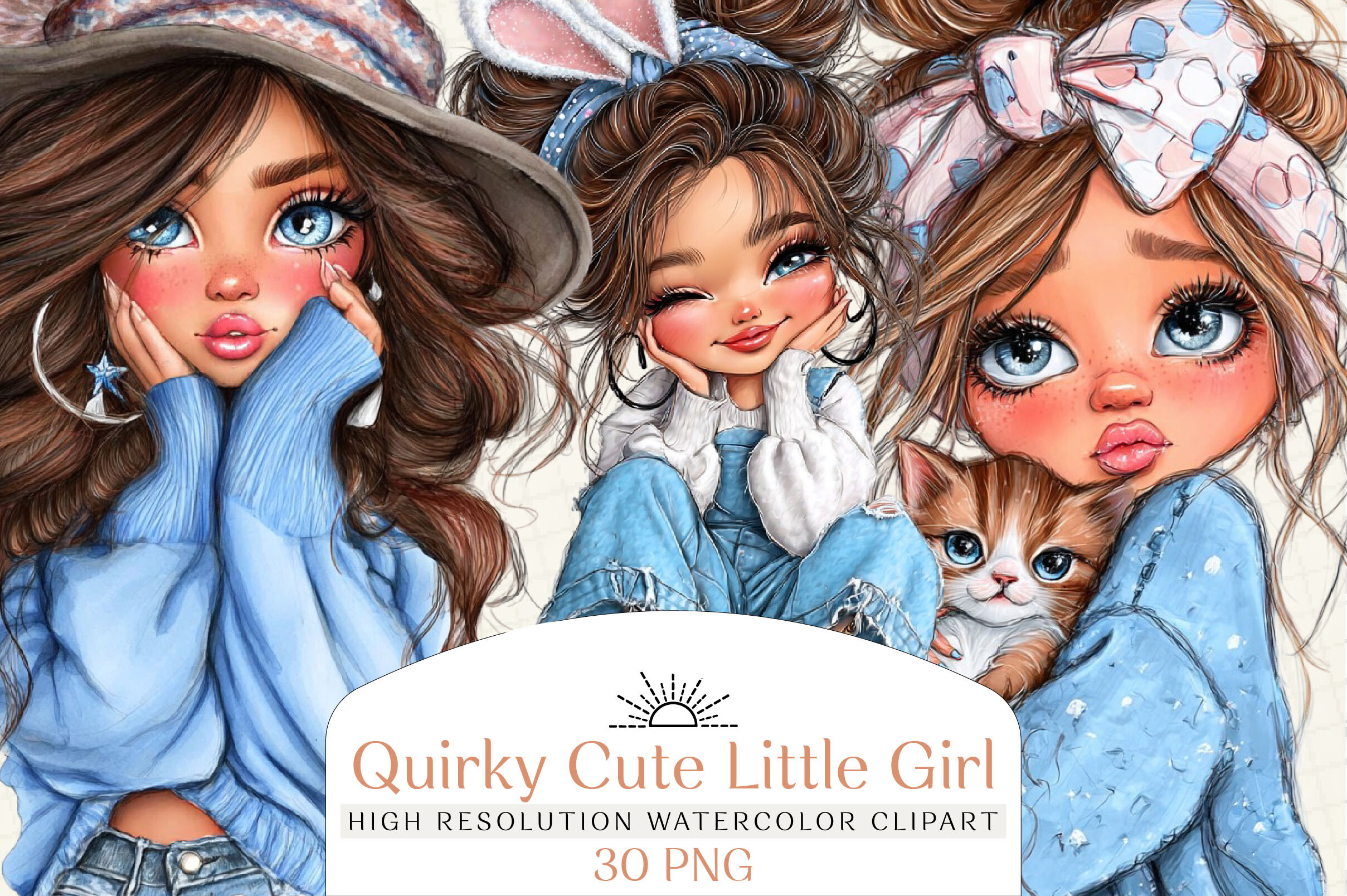 Quirky Cute Little Girl Clipart Graphic by Strawberry Art · Creative ...