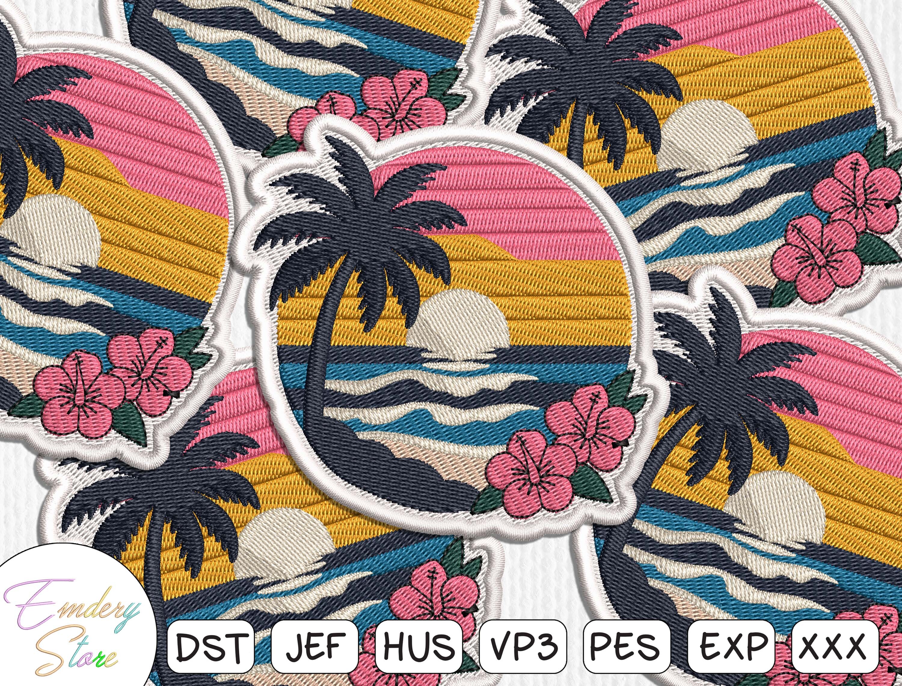 Sunset Tropical Beach Embroidery Patch
