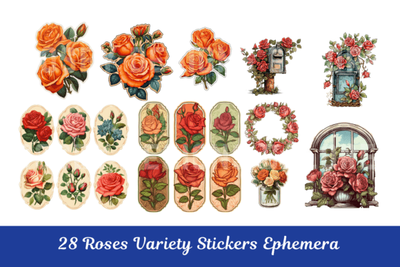 Variety Roses Clipart Ephemera Stickers