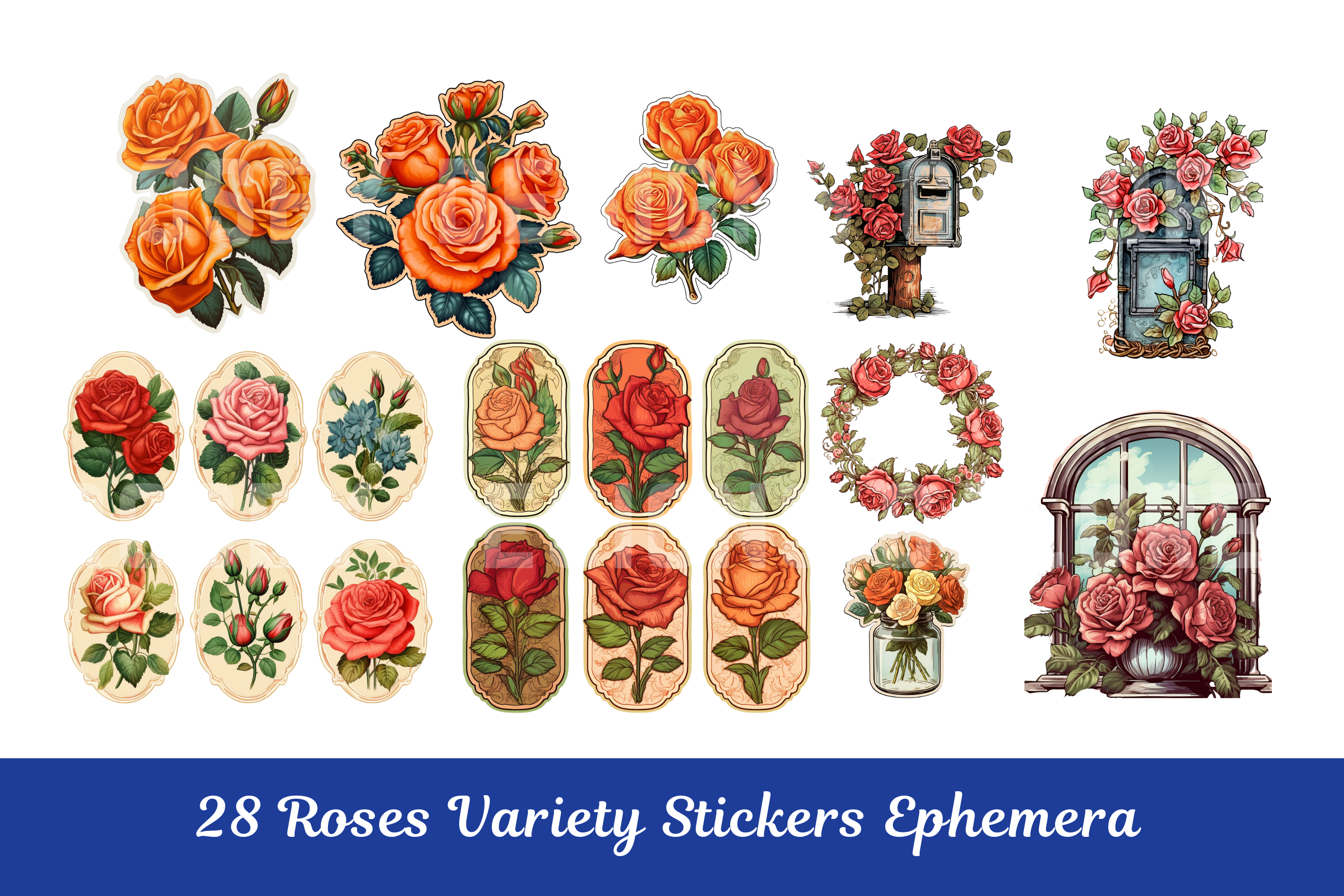 Variety Roses Clipart Ephemera Stickers