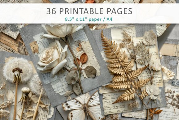 Vintage Botanical Junk Journal Pages