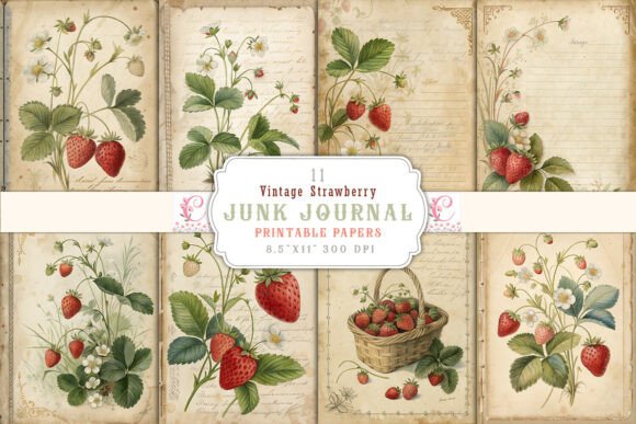 Vintage Strawberry Junk Journal Pages Grafik Hintegründe Von Craftfiles-SVG