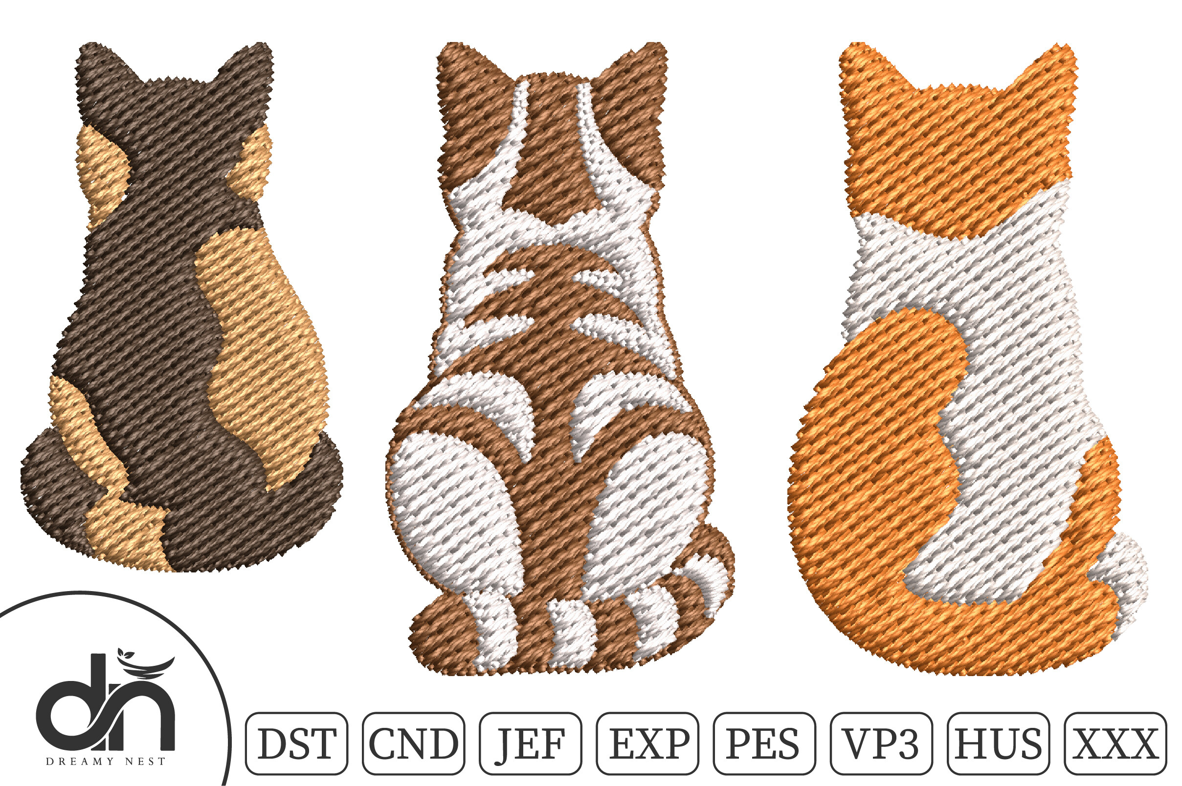 5 Cats Back Silhouette Embroidery Design