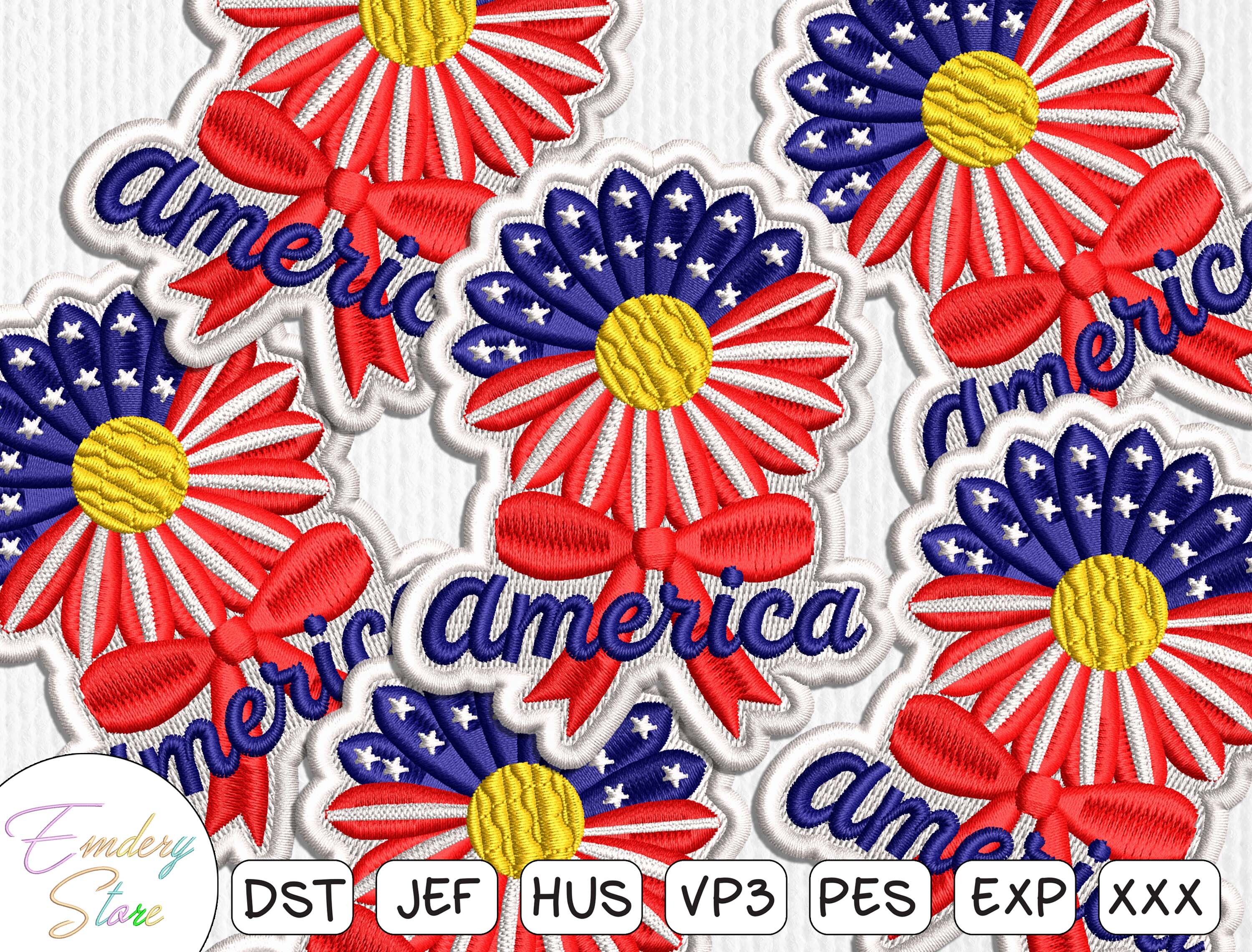 America Daisy Patch Embroidery Design