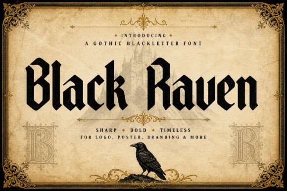 Preview specimen of Black Raven blackletter font