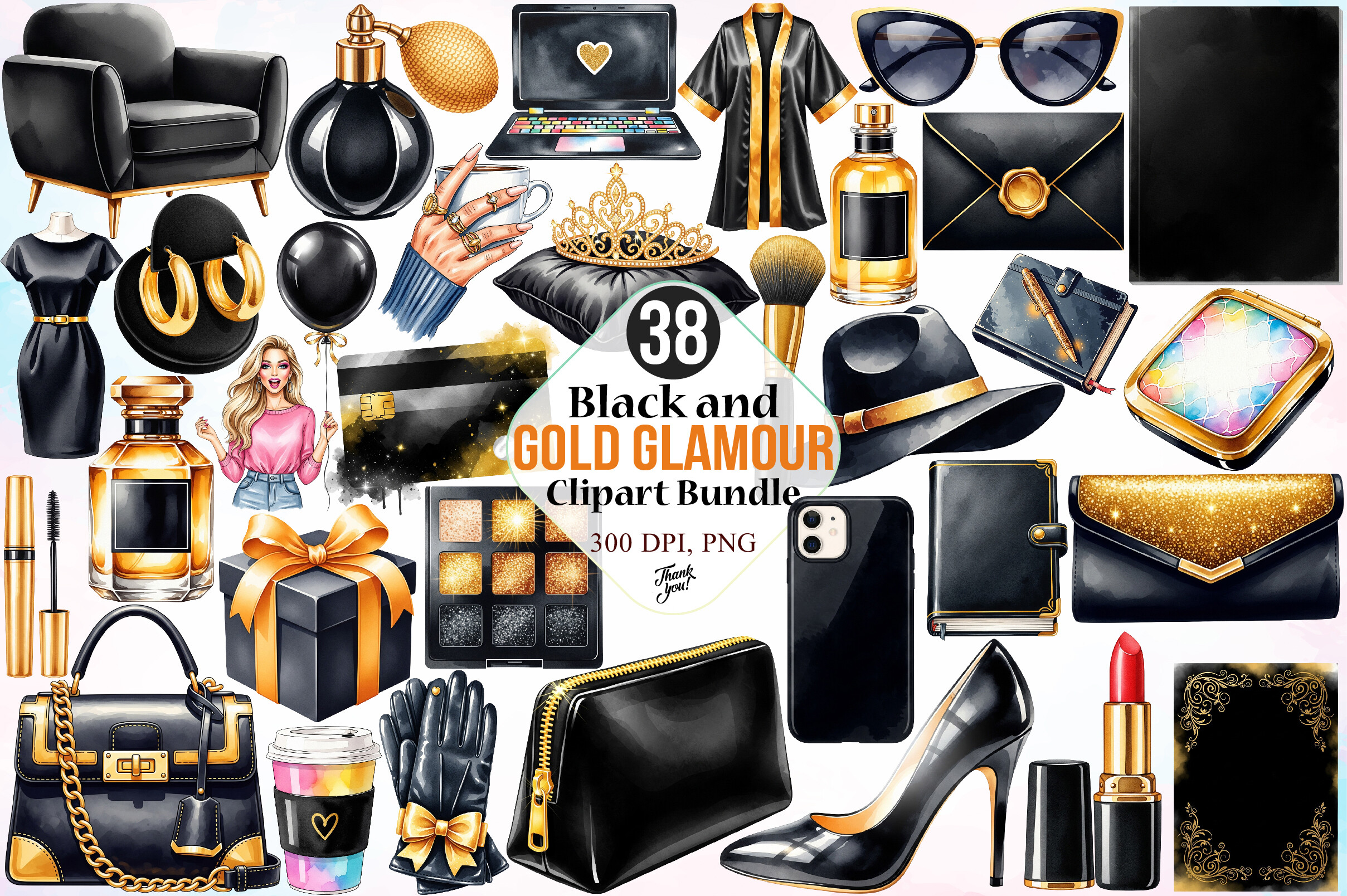 Black and Gold Glamour Clipart Bundle Graphic by Lazy Panda · Creative ...