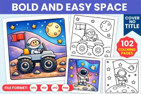 Preview of Bold and Easy Space Coloring Book Pages coloring pages for kids