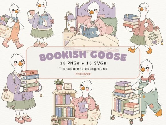Bookish Silly Goose Cliparts, Reading
