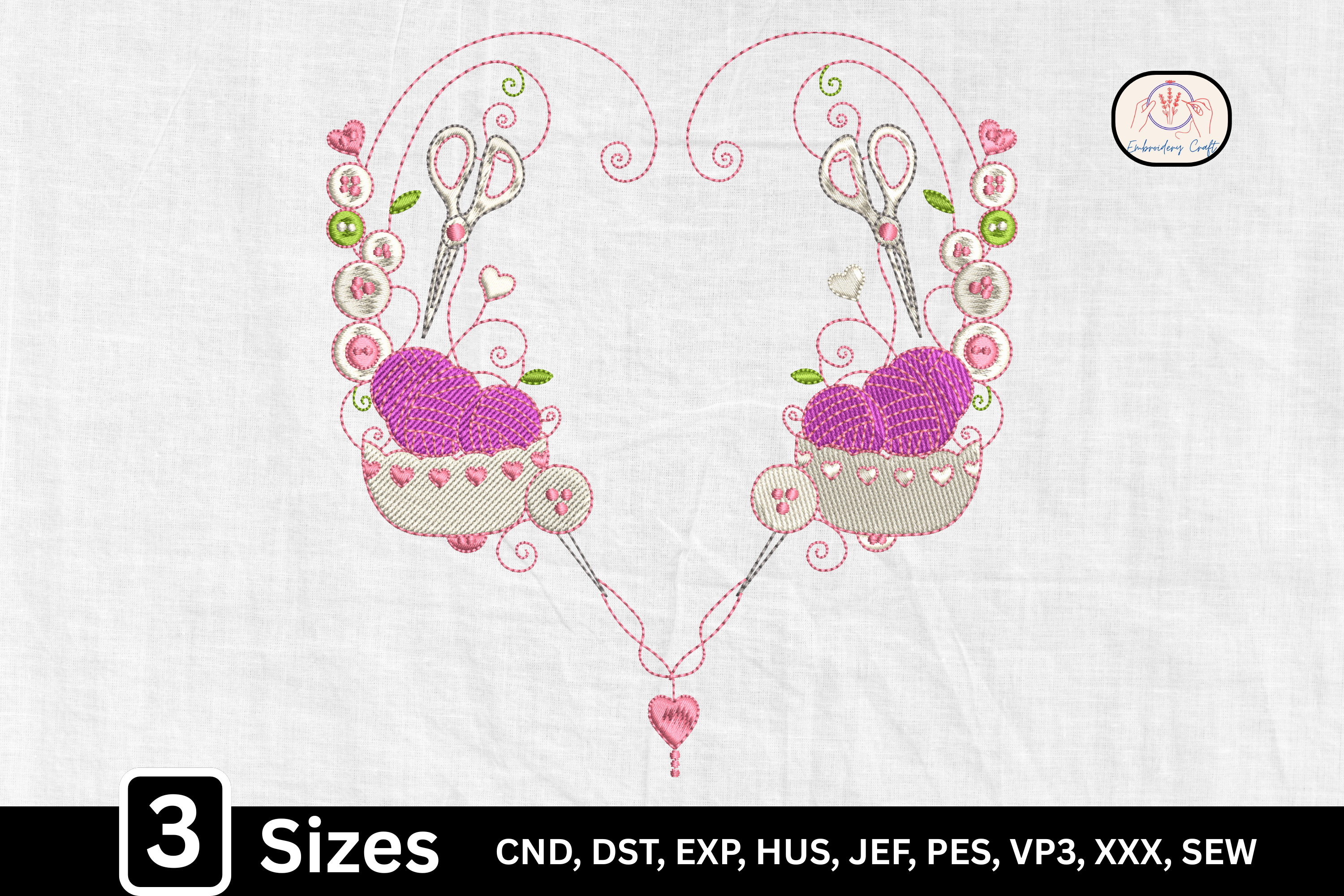 Bowl Scissor Button Sewing Heart