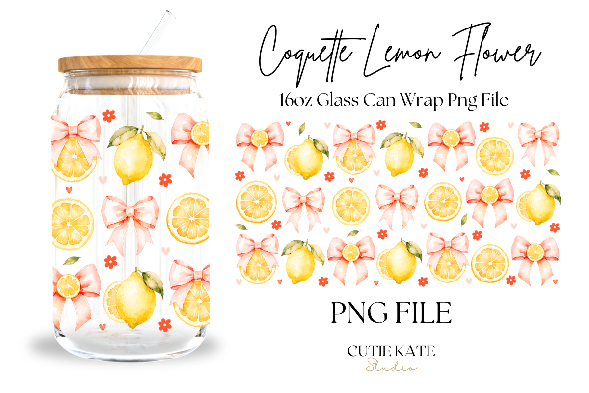 Coquette Lemon Bow Glass Can Wrap PNG Graphic by Cutie Kate Studio ...