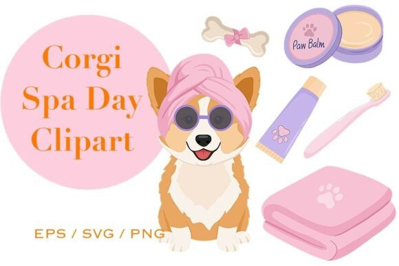 corgi spa day clipart kawaii cute cricut stickers self-care tees vinyl