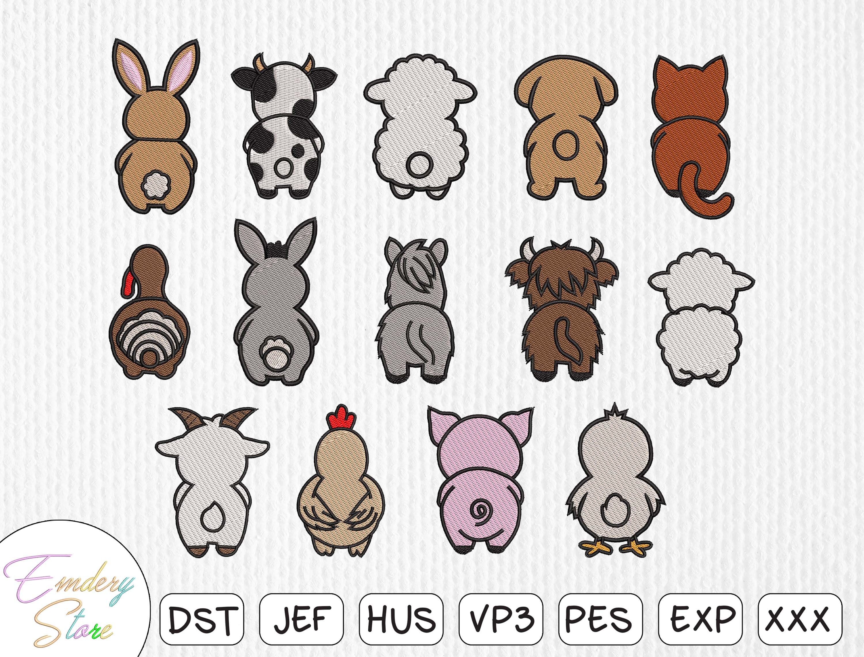 "Cute Animal Butts" Embroidery Patch Set