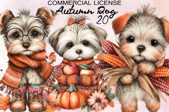 cute autumn dog sublimation clipart for pet boutique tumblers and shirts
