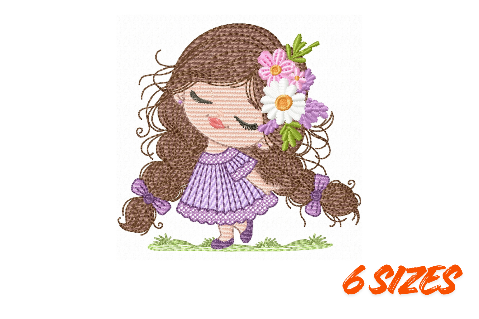 Cute Floral Girl Embroidery Design Art