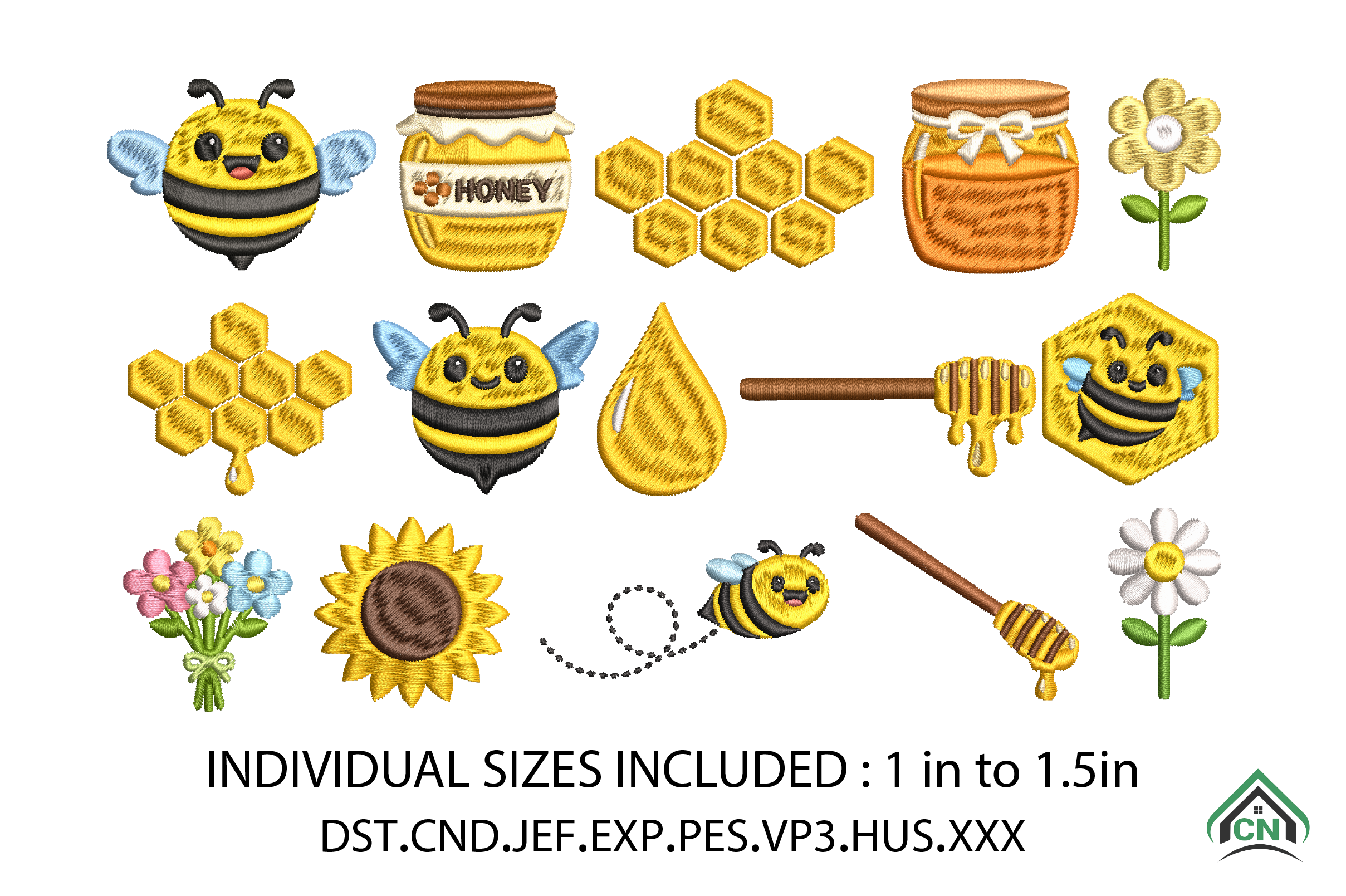 Cute Honey Bee Floral Mini Embroidery