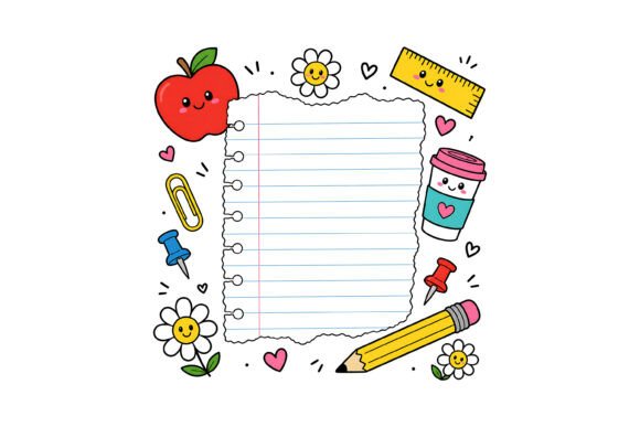 Cute Kawaii School Note Frame Design Graphic T-shirt Designs By Design Station