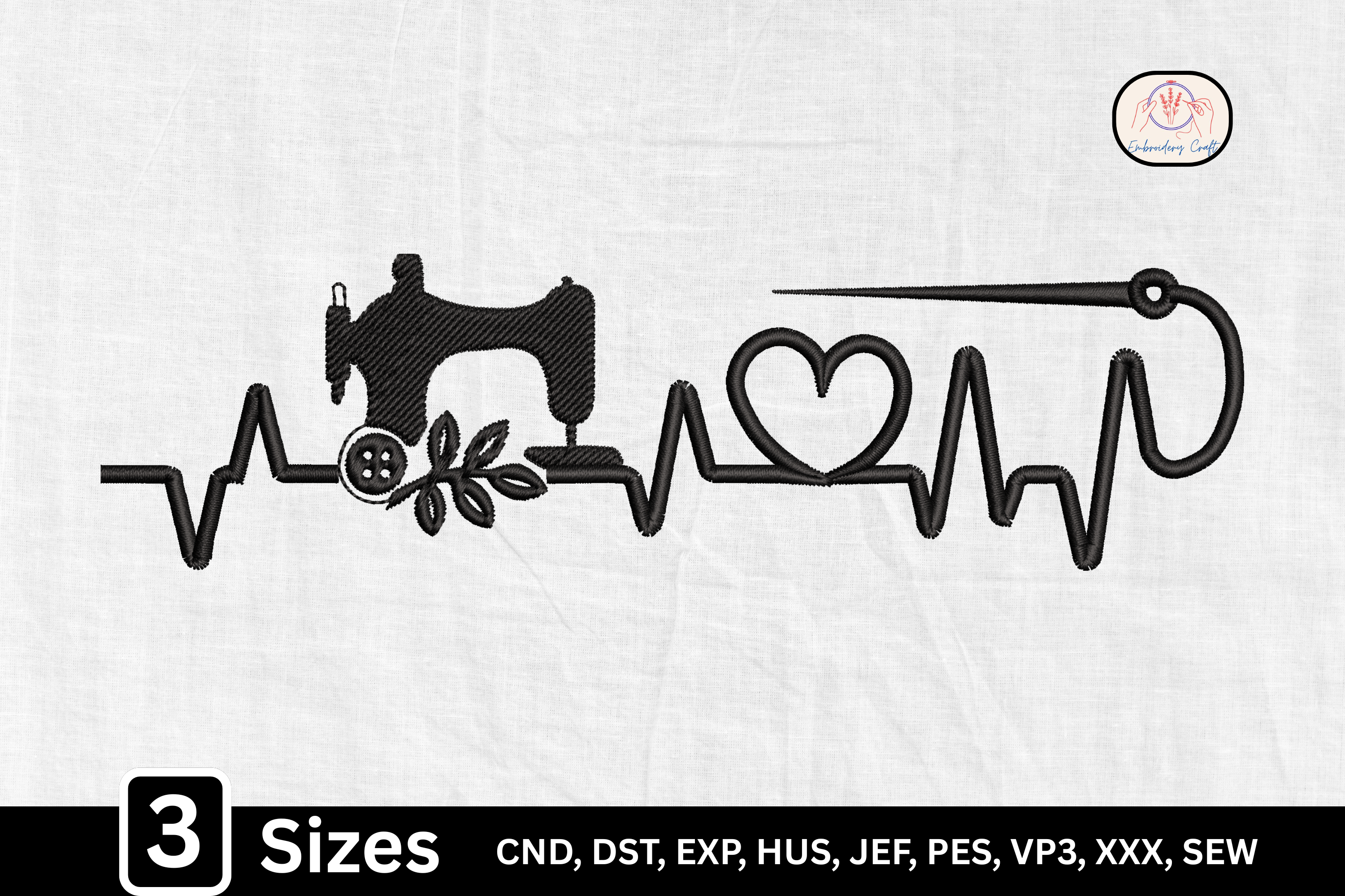 ECG Line Art Sewing Machine Heartbeat