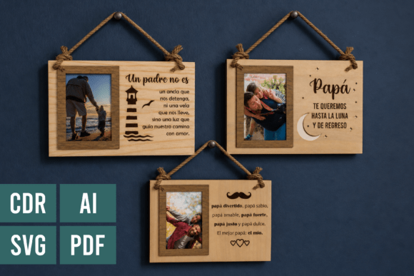 Fathers Day SVG - Spanish Photo Frames Laser Cutting By DigiFilesCreations