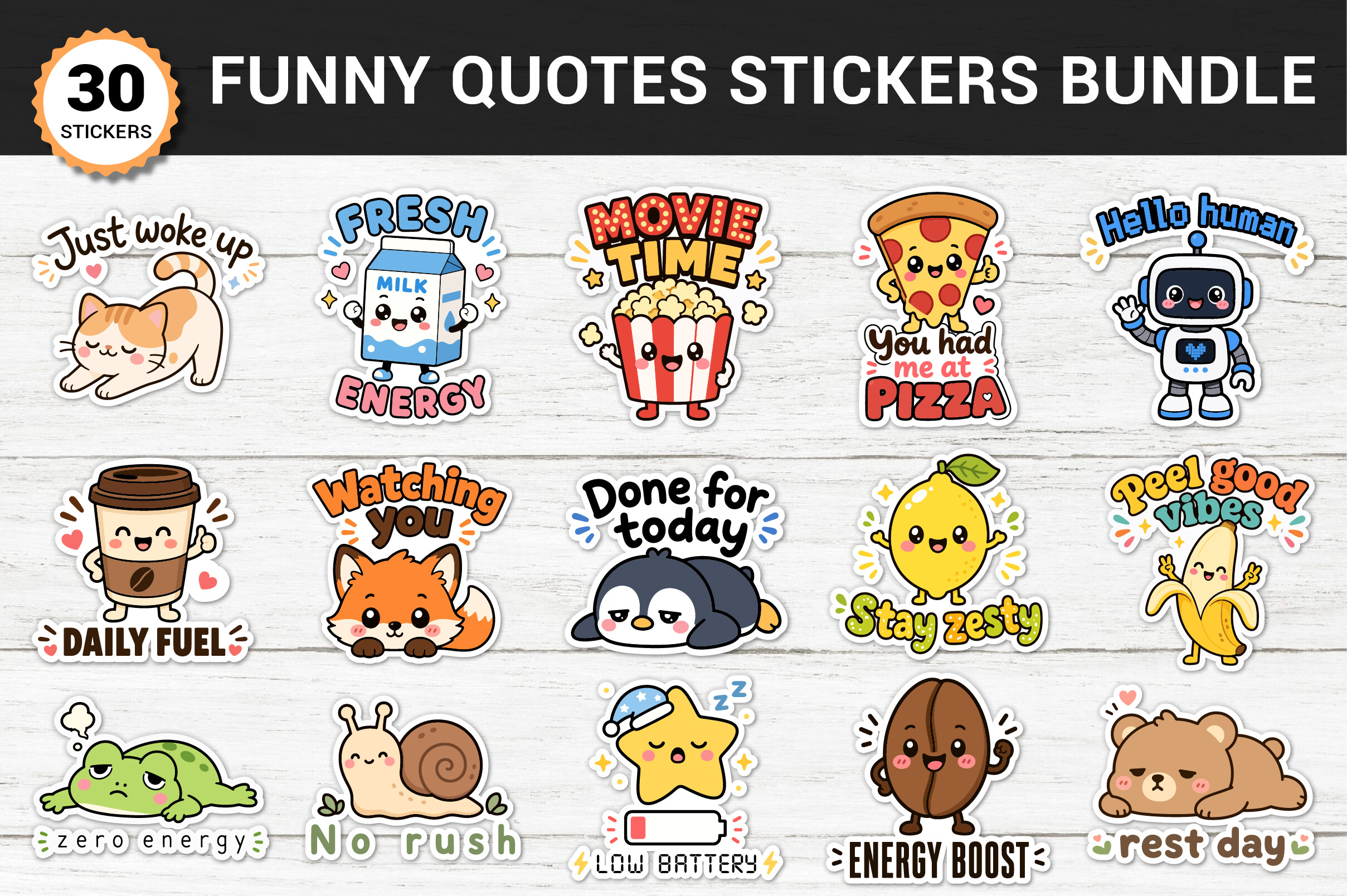 Funny Quotes Stickers Bundle Graphic by Bright Little Minds · Creative ...