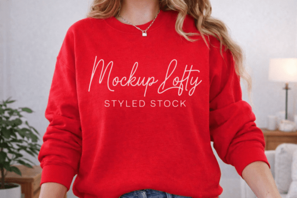 Gildan 18000 Red Sweatshirt Mockup Graphic Product Mockups By Mockup Lofty