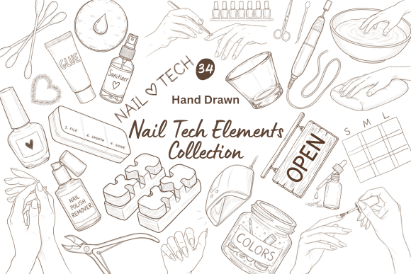 Hand Drawn Nail Tech Elements Set Graphic Illustrations By CraftsyCraftersStudio