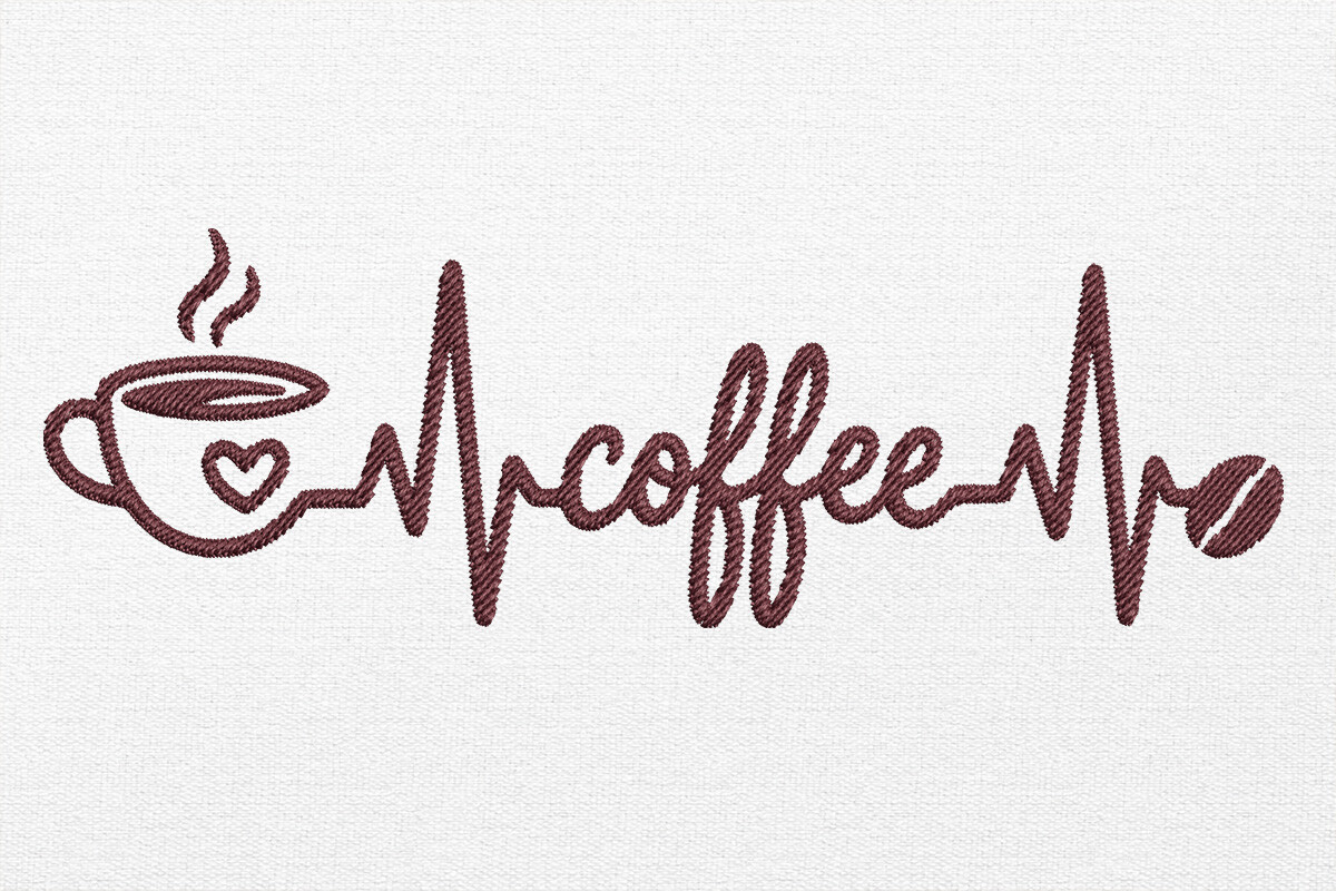 Heartbeat Coffee Embroidery Design