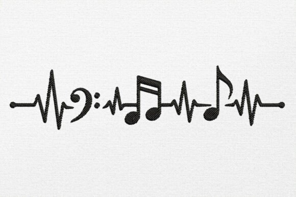 Heartbeat Music Embroidery Design