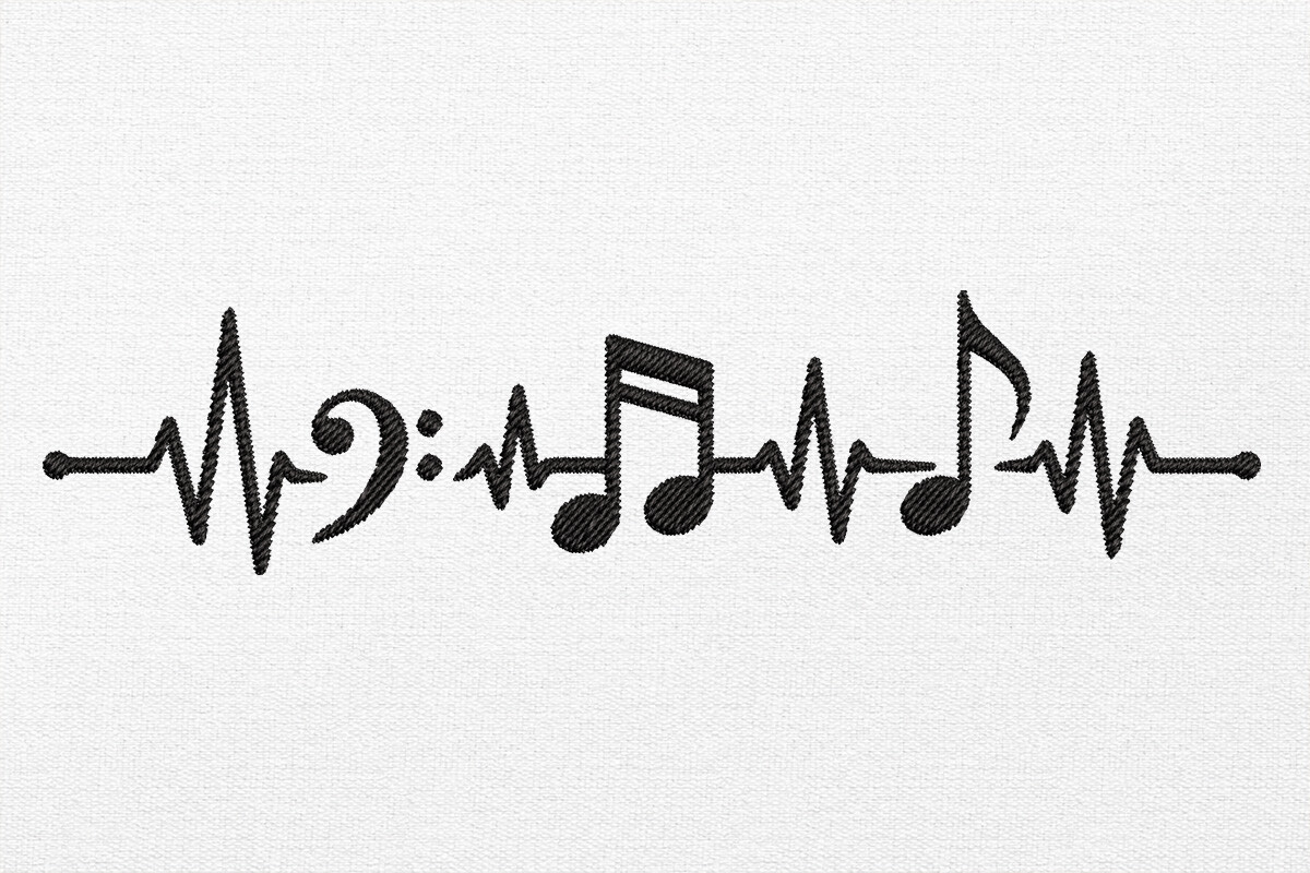 Heartbeat Music Embroidery Design
