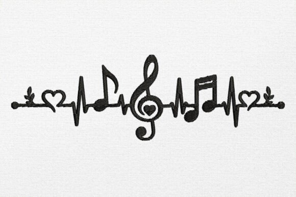Heartbeat Music Embroidery Design