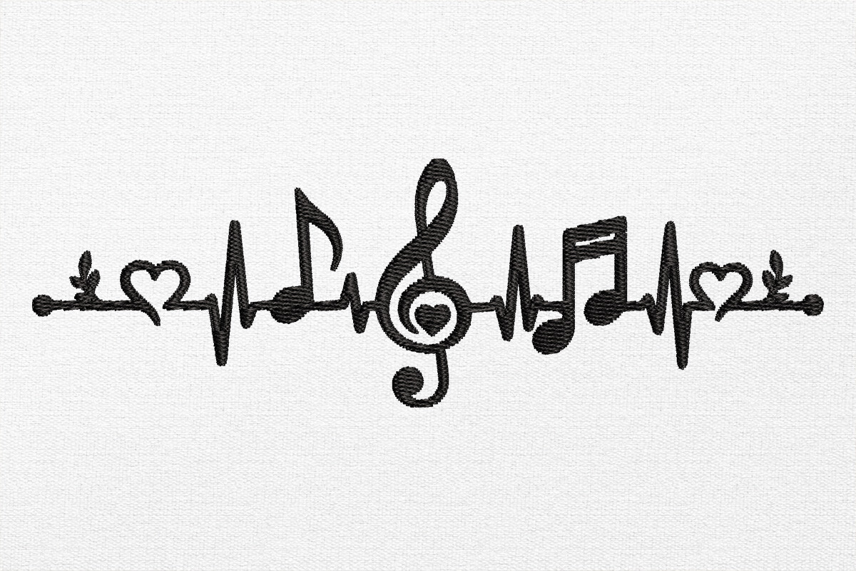 Heartbeat Music Embroidery Design