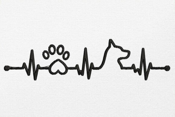 Heartbeat with Dog Embroidery Design Dogs Embroidery Design By ABdesignStore