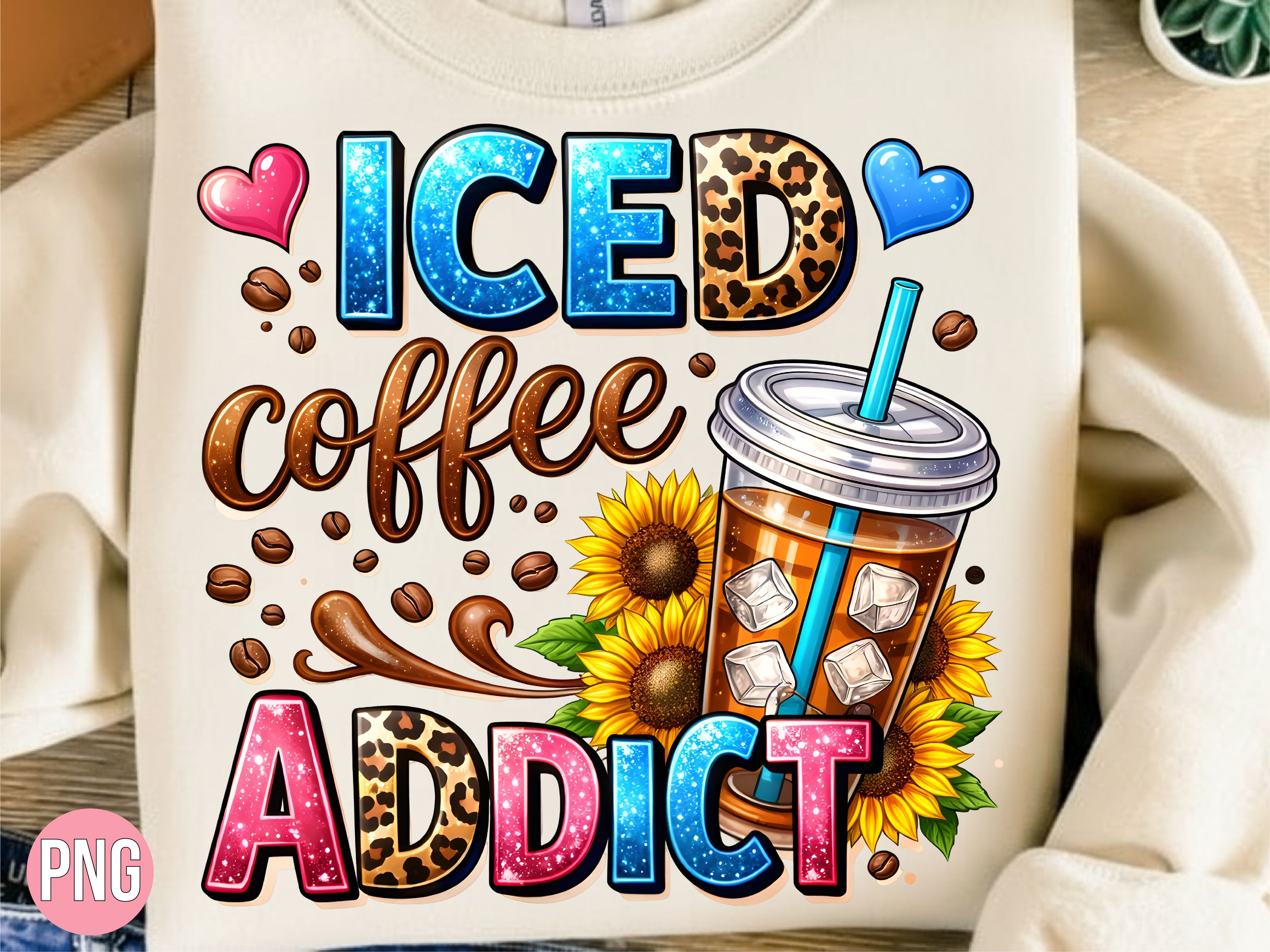 Iced Coffee Addict Leopard Heart PNG Graphic by Moon Digital · Creative ...