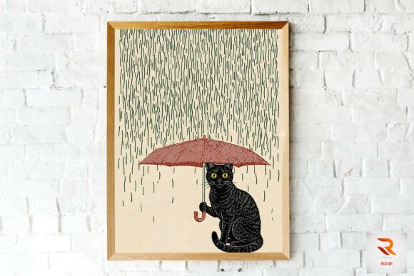 Japanese Animals with Umbrella Wall Art