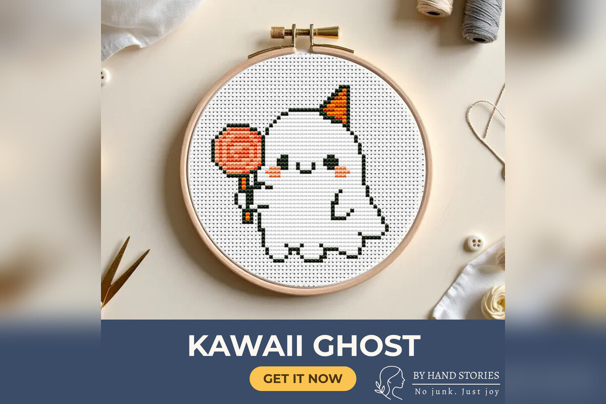 Kawaii Ghost Cross Stitch Pattern PDF