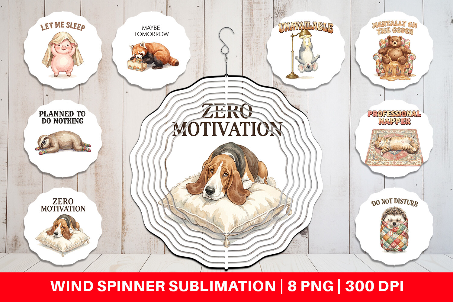Lazy Animal Watercolor Wind Spinner