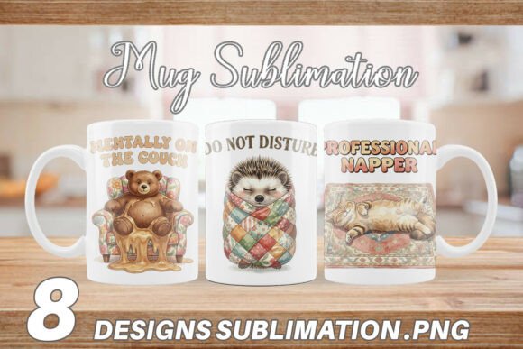 Lazy Animals Retro Watercolor Mug Wrap