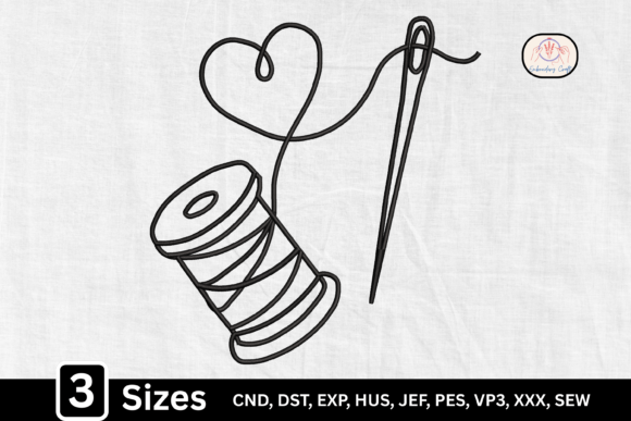 Line Art Needle Thread Spool Heart