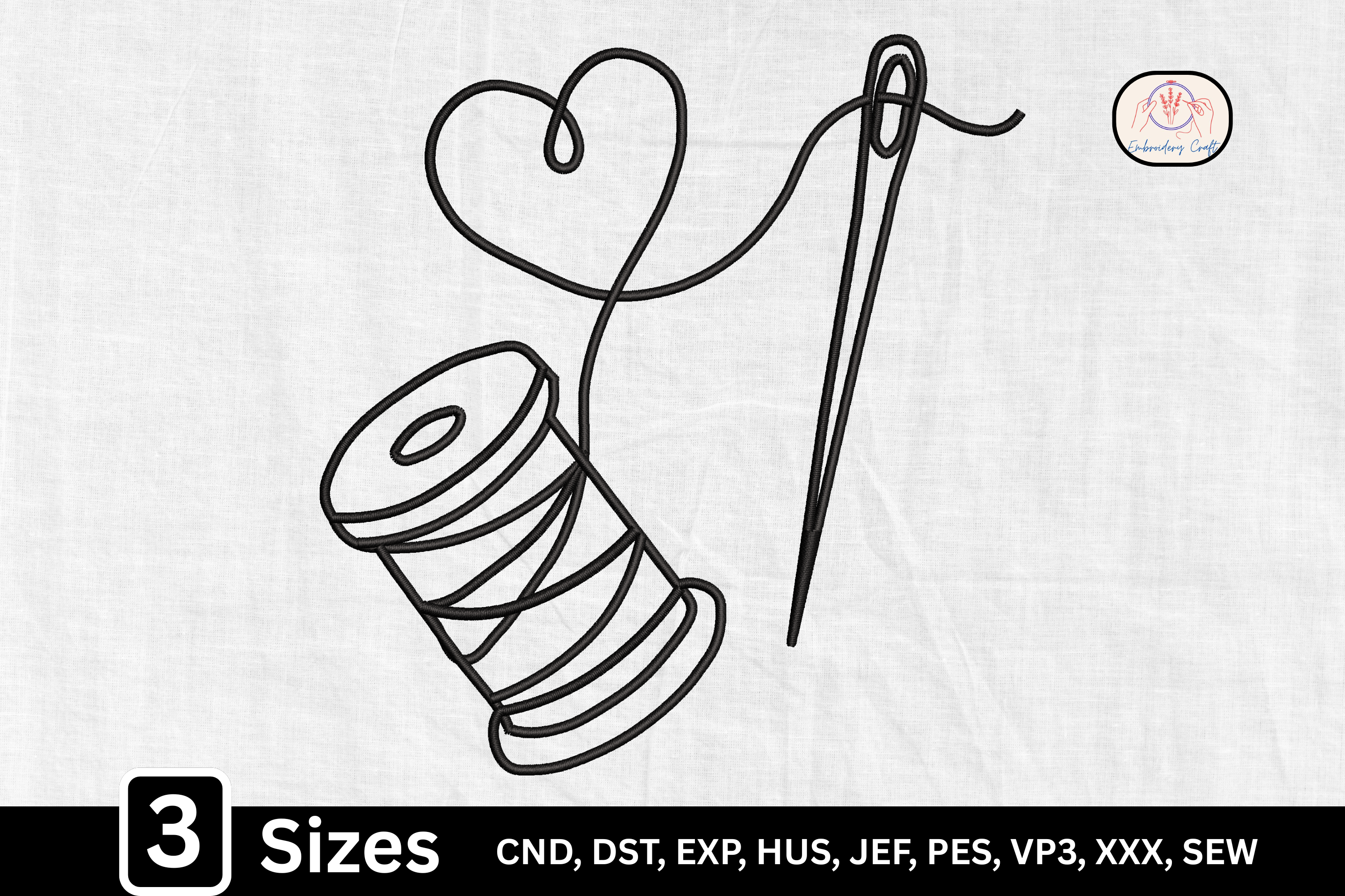 Line Art Needle Thread Spool Heart