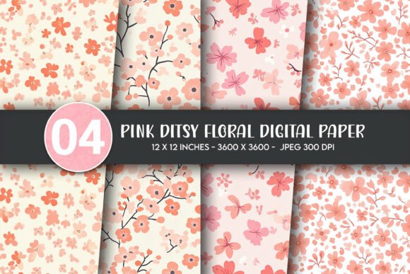 Peach Ditsy Blossom Digital Paper