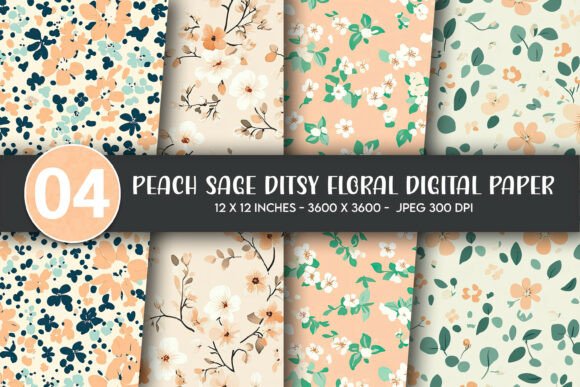 Peach Sage Ditsy Floral Digital Paper