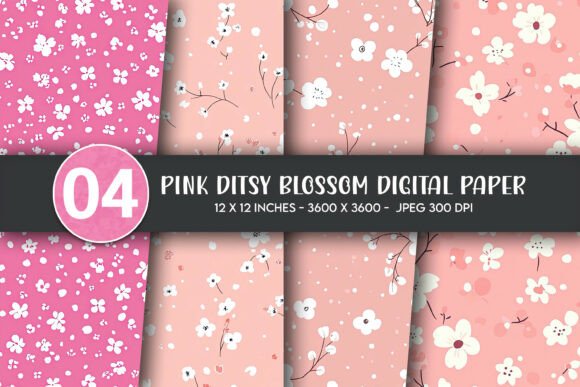 Pink Ditsy Blossom Digital Paper