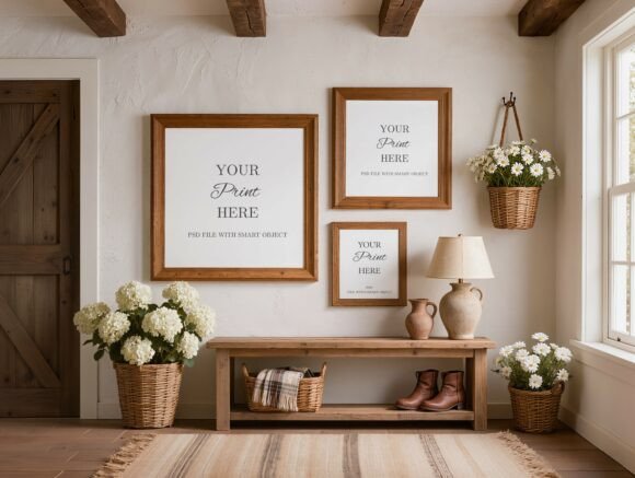 Rustic Farmhouse Gallery Wall Mockup Set Graphic Frames & Posters By Mockups Of Imaginations