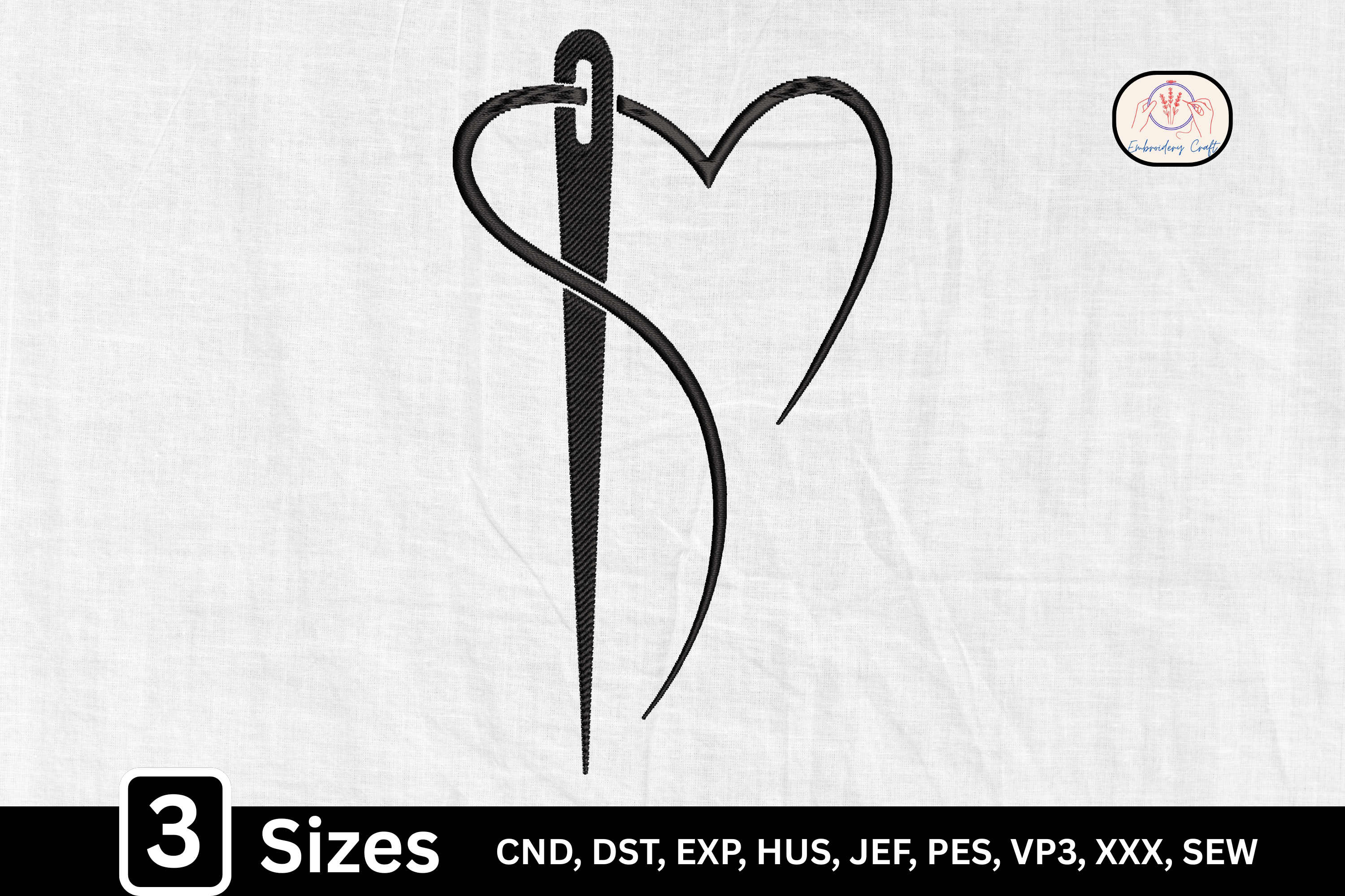 Sewing Love Line Art Needle Heart