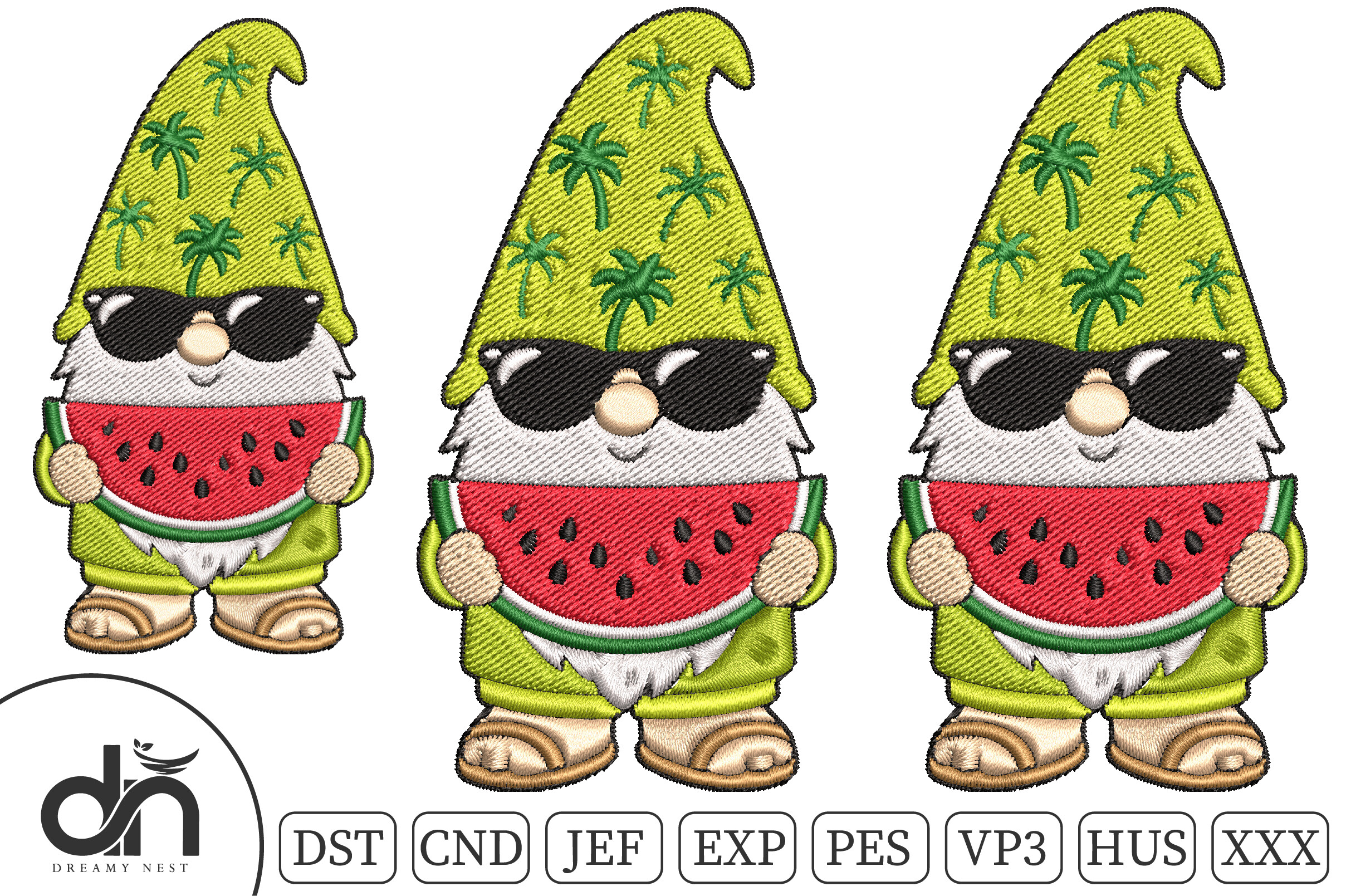 Summer Watermelon Gnome Embroidery Desig