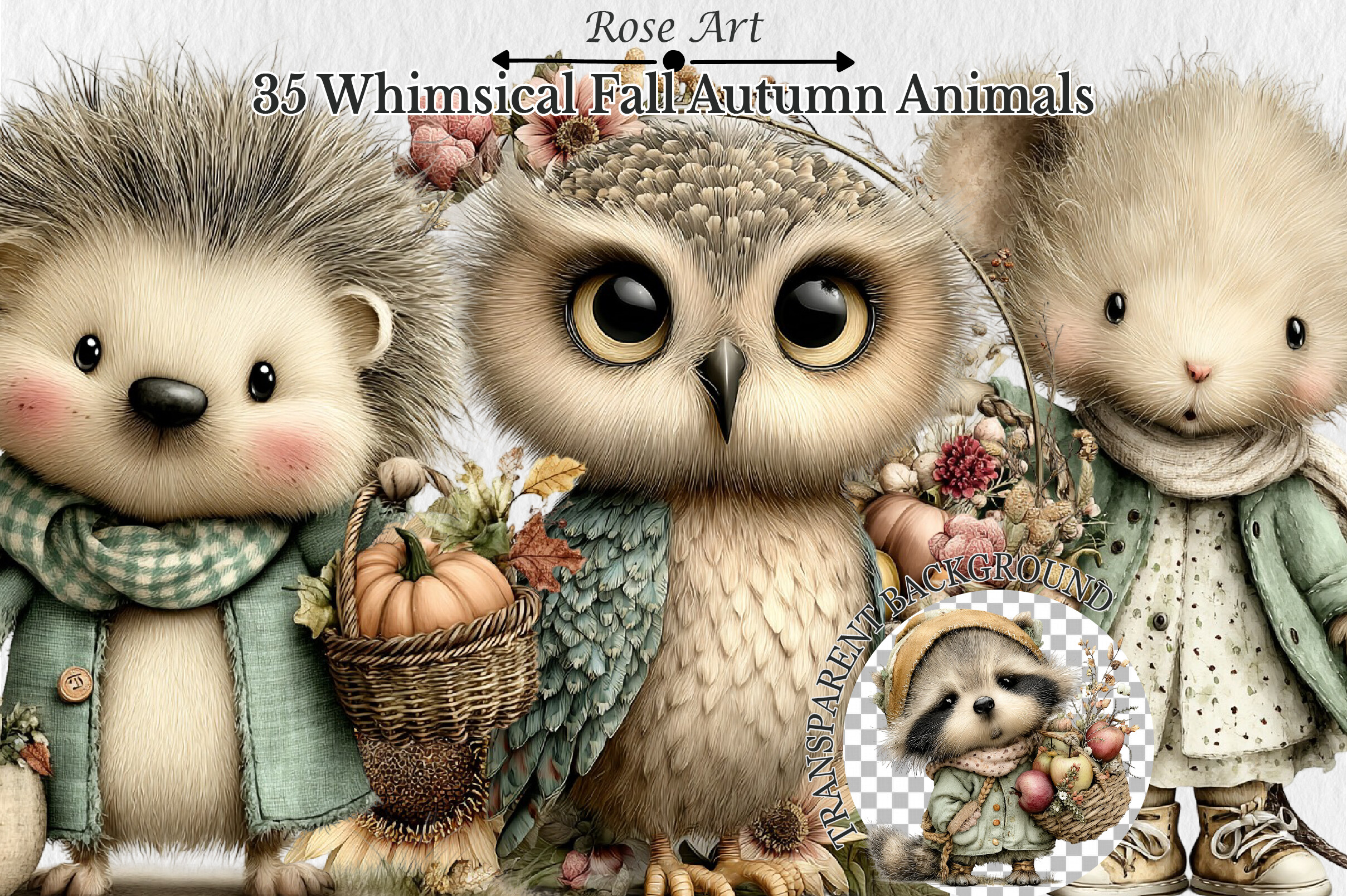 Whimsical Fall Autumn Animals Clipart Graphic by Rose Art · Creative ...