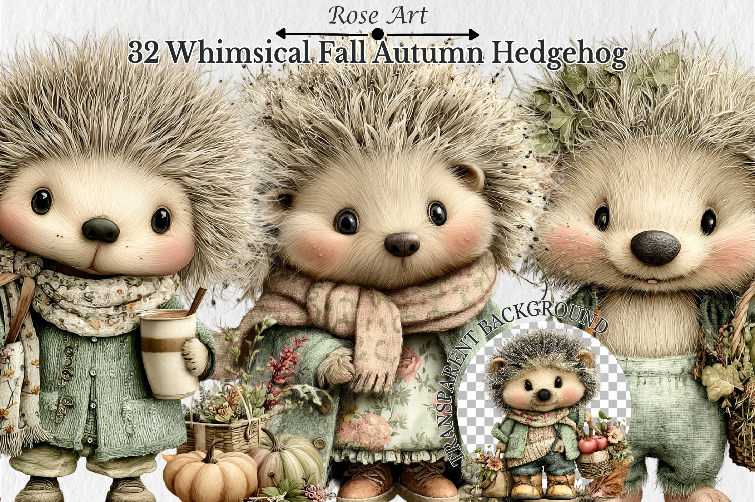 Whimsical Fall Autumn Hedgehog Clipart Graphic by Rose Art · Creative ...